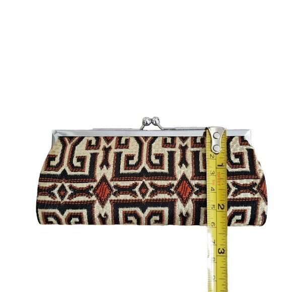 NEW Tapestry Mini Coin Purse Brown Orange Beige Geometric Print - Picture 8 of 8